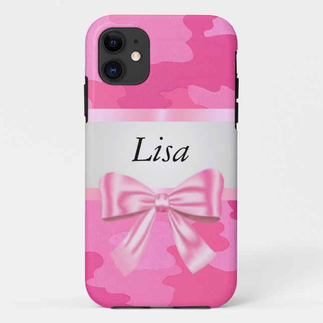 Personalized Pink Camouflage Pink Bow Case-Mate iPhone Case (Back)