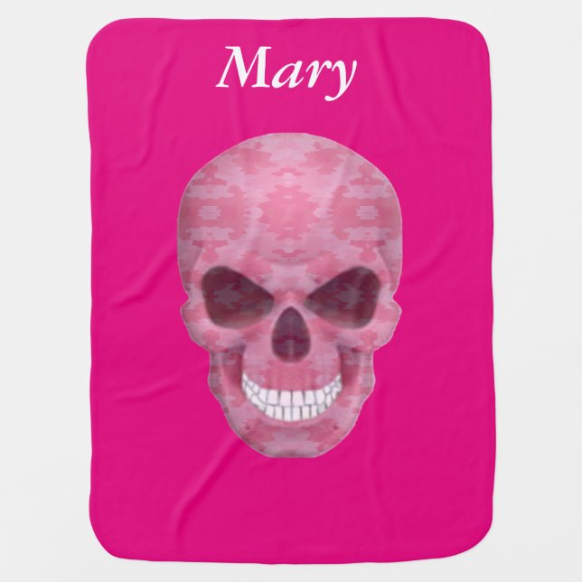 Personalized Pink Camouflage Skull Baby Blanket (Front)