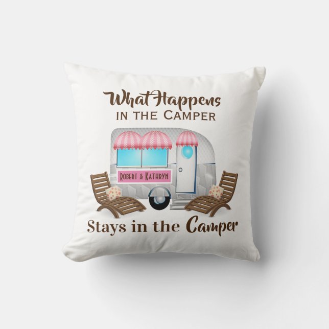 Personalized Pink Camper Pillow (Front)
