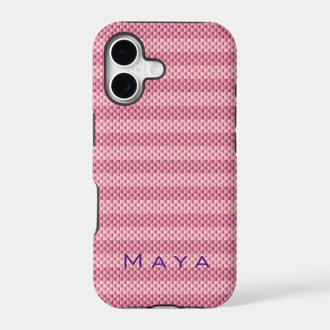 Personalized Pink carbon fiber patterned Iphone Case (Back)