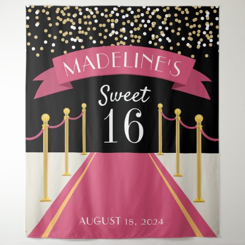 Personalized Pink Carpet Theme Sweet 16 Backdrop