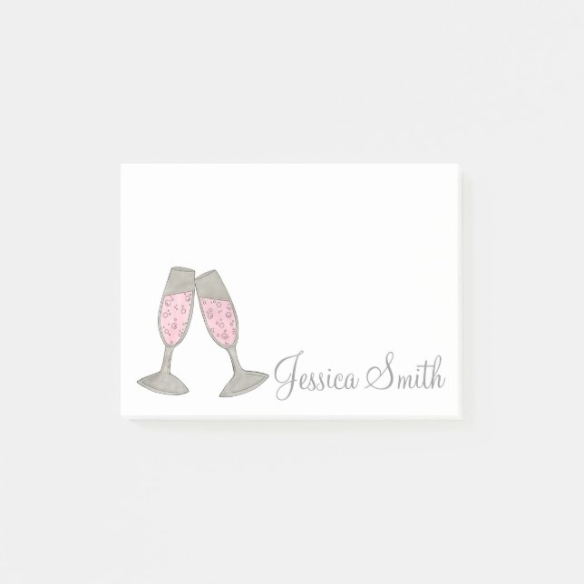 Personalized Pink Champagne Glass Wedding Post Its Post-it Notes (Front)