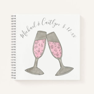 Personalized Pink Champagne Wedding Bridal Shower Notebook