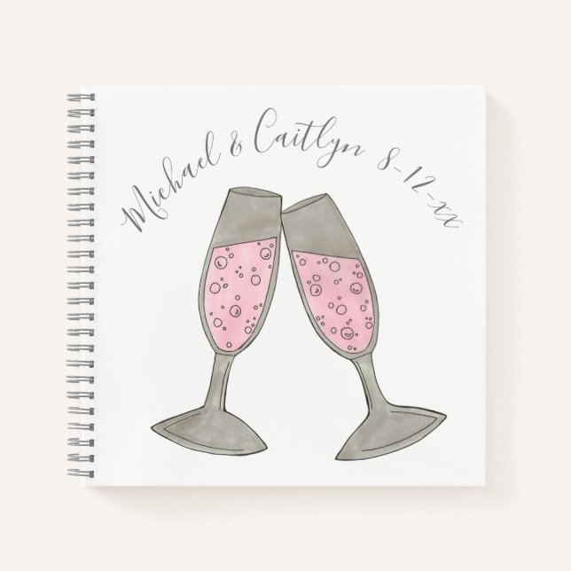 Personalized Pink Champagne Wedding Bridal Shower Notebook (Front)