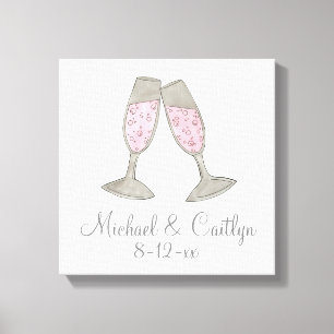 Personalized Pink Champagne Wedding Gift Wall Art