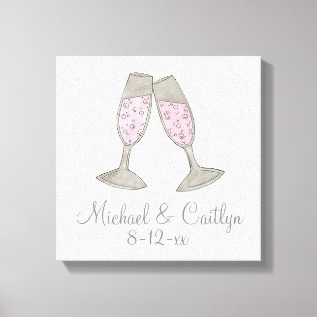 Personalized Pink Champagne Wedding Gift Wall Art (Front)
