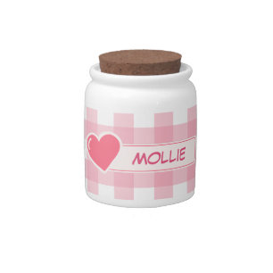 Personalized Pink Check Cute Candy Jar