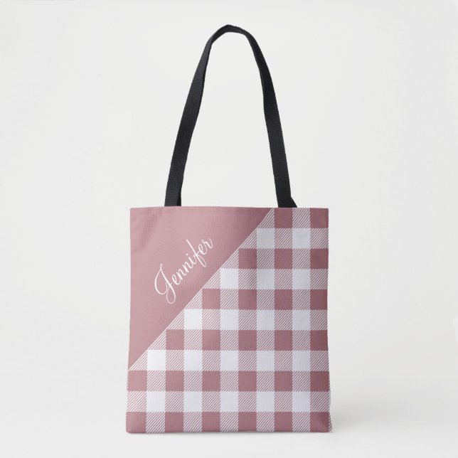 Personalized Pink Check Tote Bag (Front)