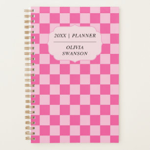 Personalized Pink Checkerboard Preppy Custom Name Planner