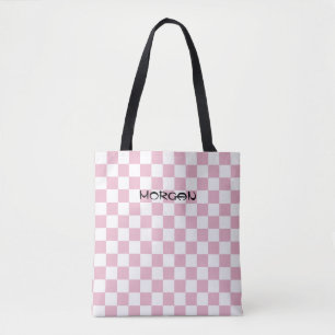 Personalized Pink Checkerboard Tote Bag – Custom