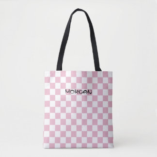 Personalized Pink Checkerboard Tote Bag – Custom