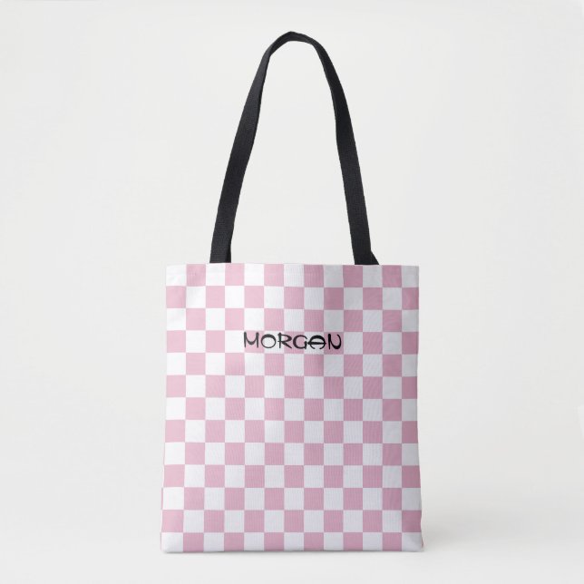 Personalized Pink Checkerboard Tote Bag – Custom (Front)