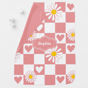 Personalized Pink Checkered Baby Blanket