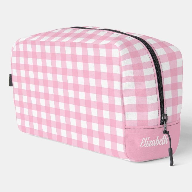 Personalized Pink Checkered Plaid Dopp Kit (Right Corner)