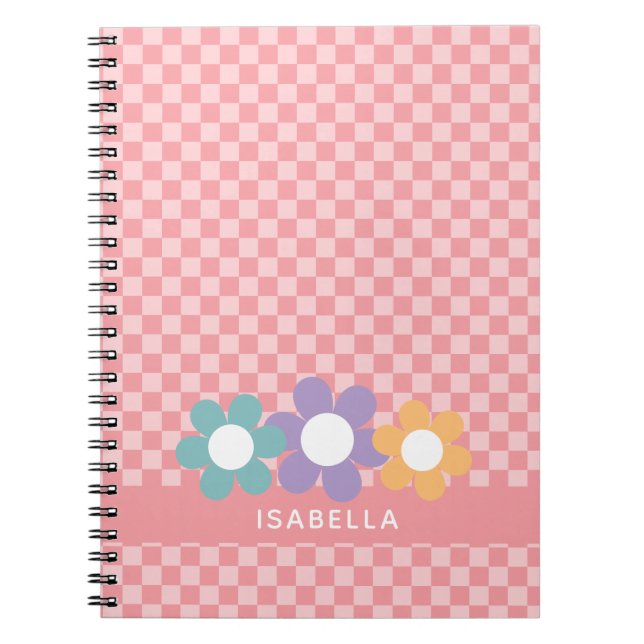 Personalized PInk Checkered School Notebook (Front)