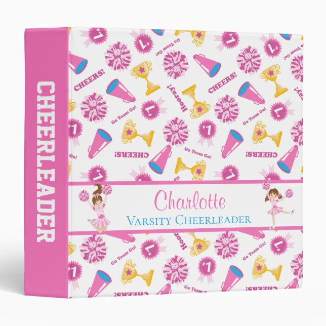 Personalized Pink Cheerleader 3 Ring Binder (Front/Spine)
