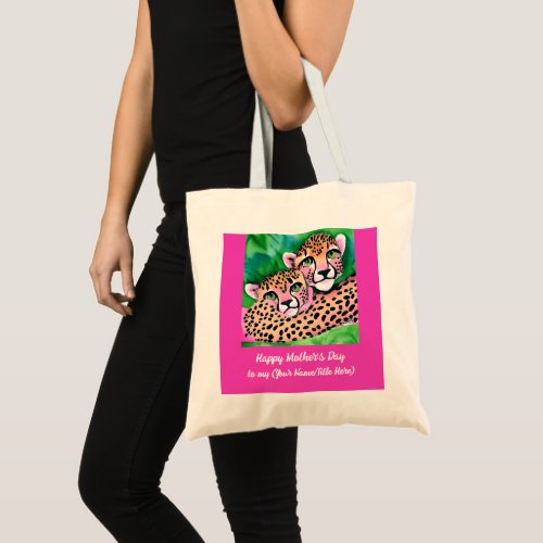 Personalized Pink Cheetah Cub  Mom Mothers Day Tote Bag
