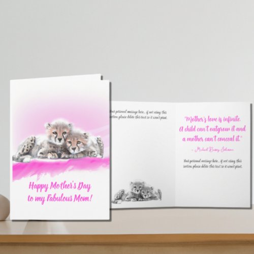 Personalized Pink Cheetah Cubs Mom Mothers Day Card