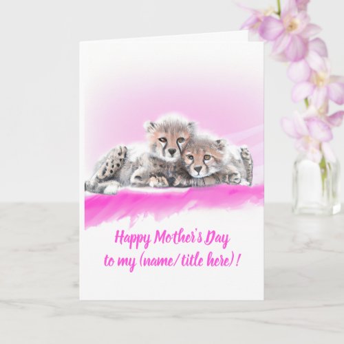 Personalized Pink Cheetah Cubs Mothers Day Card
