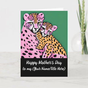 Personalized Pink Cheetah Mom + Cub Mother's Day Card