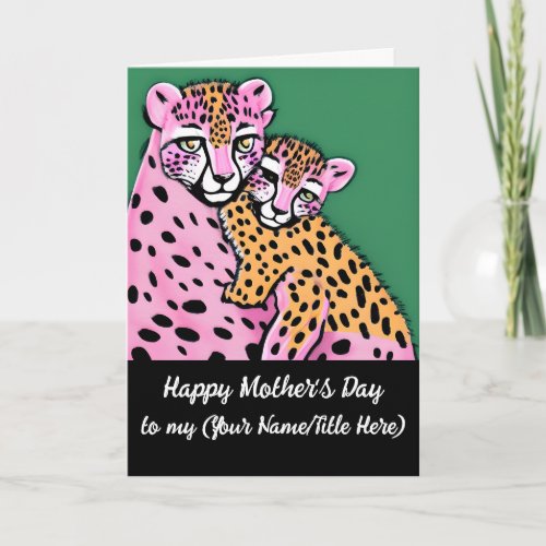 Personalized Pink Cheetah Mom  Cub Mothers Day Card
