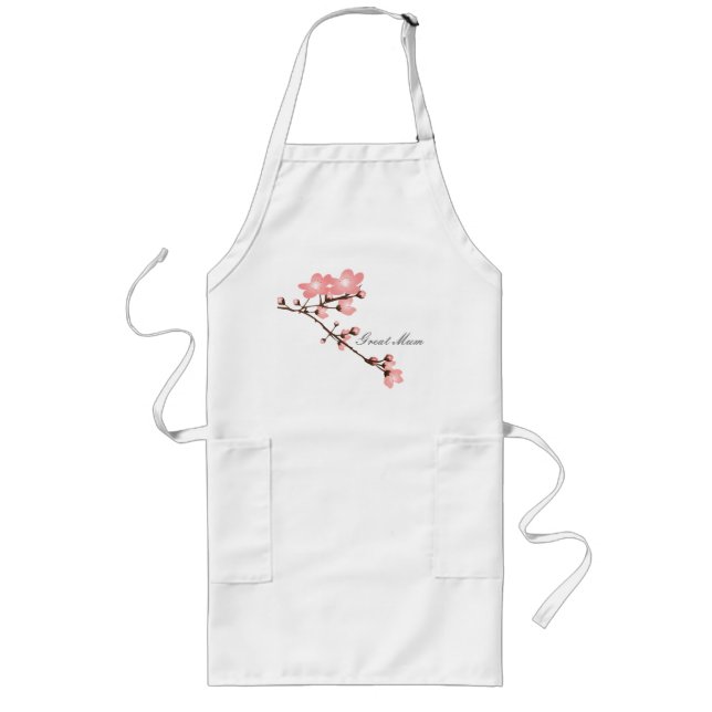 Personalized Pink Cherry Blossom Long Apron (Front)