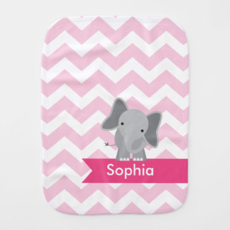 Personalized Pink Chevron Elephant Burp Cloth