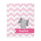Personalized Pink Chevron Elephant Fleece Blanket