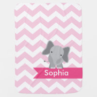 Personalized Pink Chevron Elephant Receiving Blanket