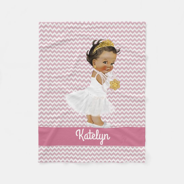 Personalized Pink Chevrons Ethnic Princess Nursery Fleece Blanket (Front)