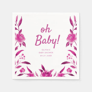 Personalized pink Chinoiserie floral baby shower Napkins