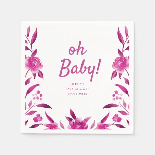 Personalized pink Chinoiserie floral baby shower Napkins