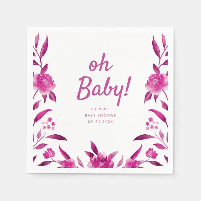 Personalized pink Chinoiserie floral baby shower Napkins (Front)