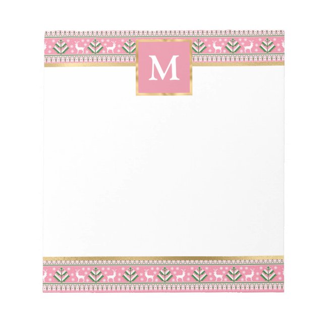 Personalized Pink Christmas Fair Isle Notepad (Front)
