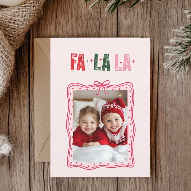 Personalized Pink Christmas Photo Card | Fa La La  (Creator Uploaded)