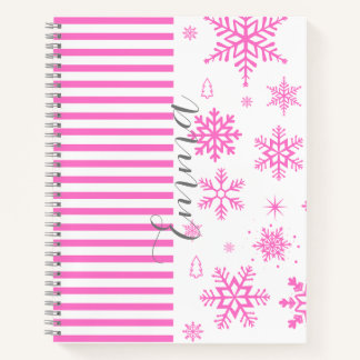 Personalized Pink Christmas Snowflake Notebook