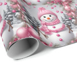 Personalized Pink Christmas Snowman Wrapping Paper<br><div class="desc">Personalized Pink Christmas Snowman</div>