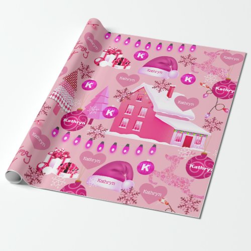 Personalized Pink Christmas Wrapping Paper