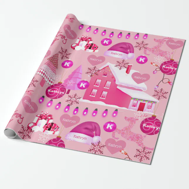 Personalized Pink Christmas Wrapping Paper Zazzle
