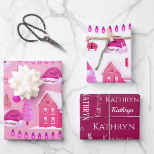 Personalized Pink Christmas Wrapping Paper Sheets