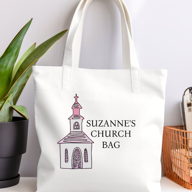 Personalized Pink Church Bag (Personalized Church Tote Bag)