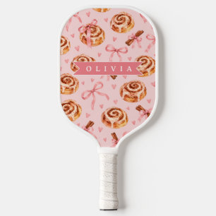 Personalized Pink Cinnamon Roll Coquette Bow Girly Pickleball Paddle