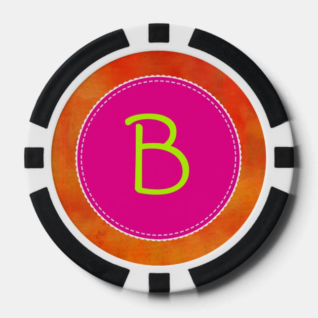 Personalized Pink Circle Orange Background Poker Chips (Front)