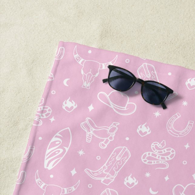 Personalized Pink Coastal Cowgirl Bachelorette Beach Towel (In Situ)