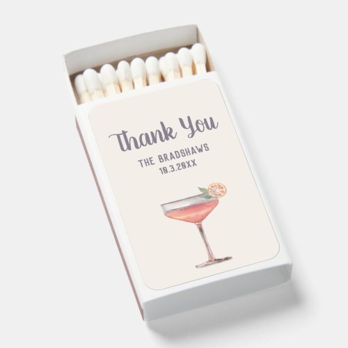 Personalized Pink Cocktail Hour Wedding Favor Matchboxes