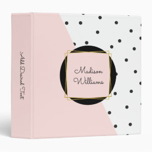 Personalized Pink Color Block and Polka Dots 3 Ring Binder