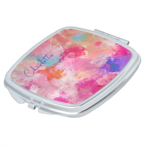 Personalized Pink Colorful Abstract Springflowers  Compact Mirror