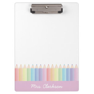 Personalized Pink Colorful Pencils Teacher Clipboard