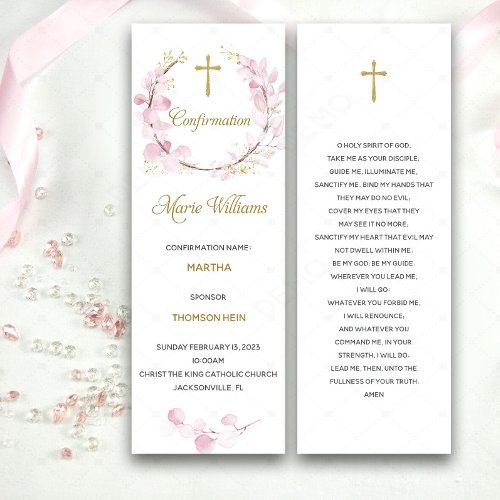 Personalized Pink Confirmation Prayer Card