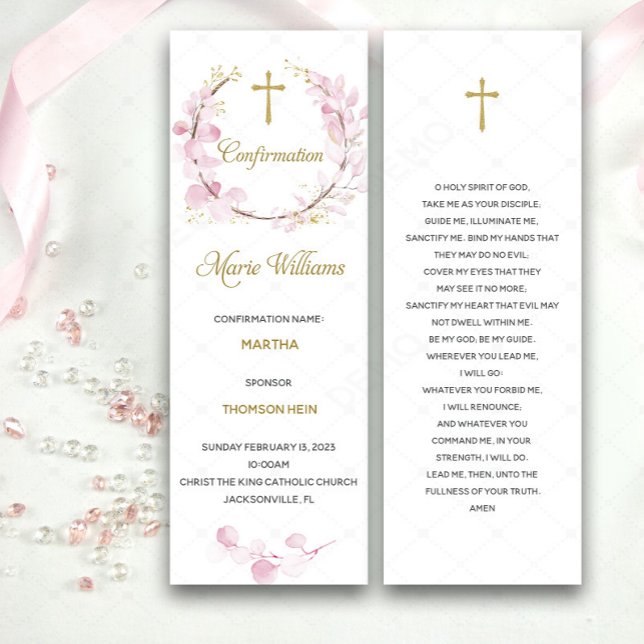 Personalized Pink Confirmation Prayer Card (Creator Uploaded)